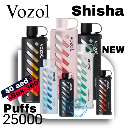 Vozol Gear Shisha 25000 Puffs Disposable Vape in multiple colors with a sleek design, featuring a modern airflow pattern and a carrying strap